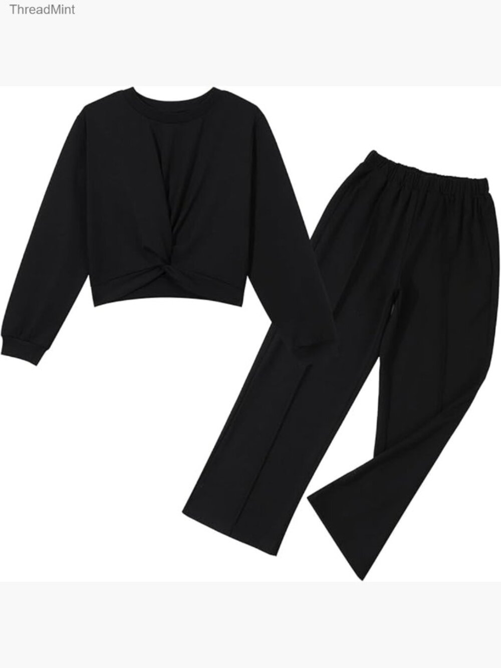 Girls 2 Piece Sweatsuit Set Twist Front Pullover Wide Leg Sweatpants Tracksuit